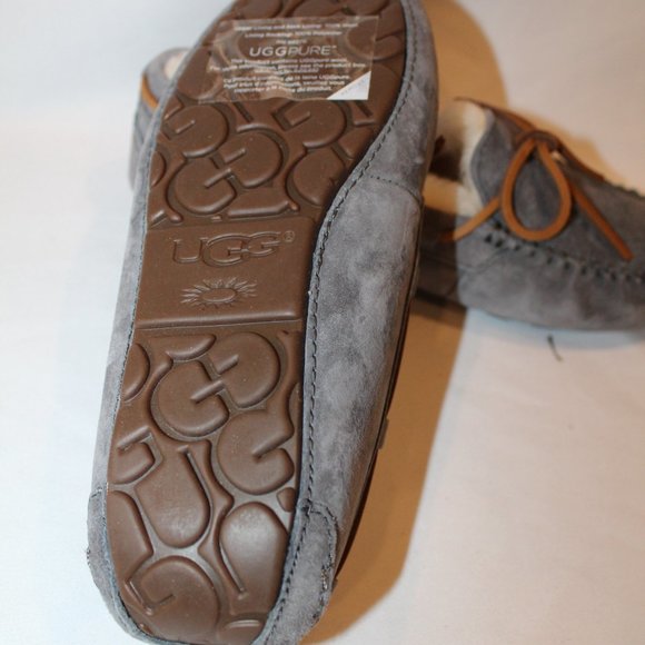 NIB UGG WOMEN'S DAKOTA GRAY SUEDE SHEARLING TIE SLIPPERS‎ - Picture 5 of 6